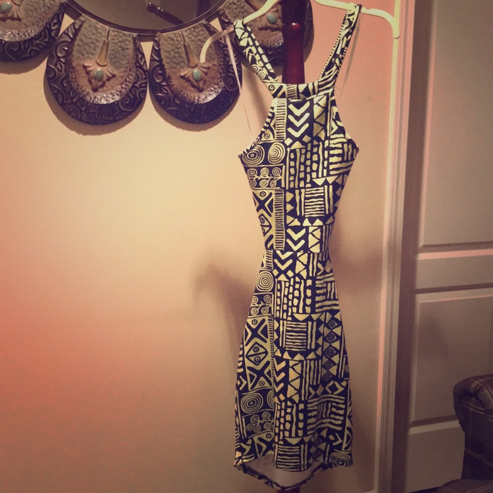 Black/yellow Aztec party dress